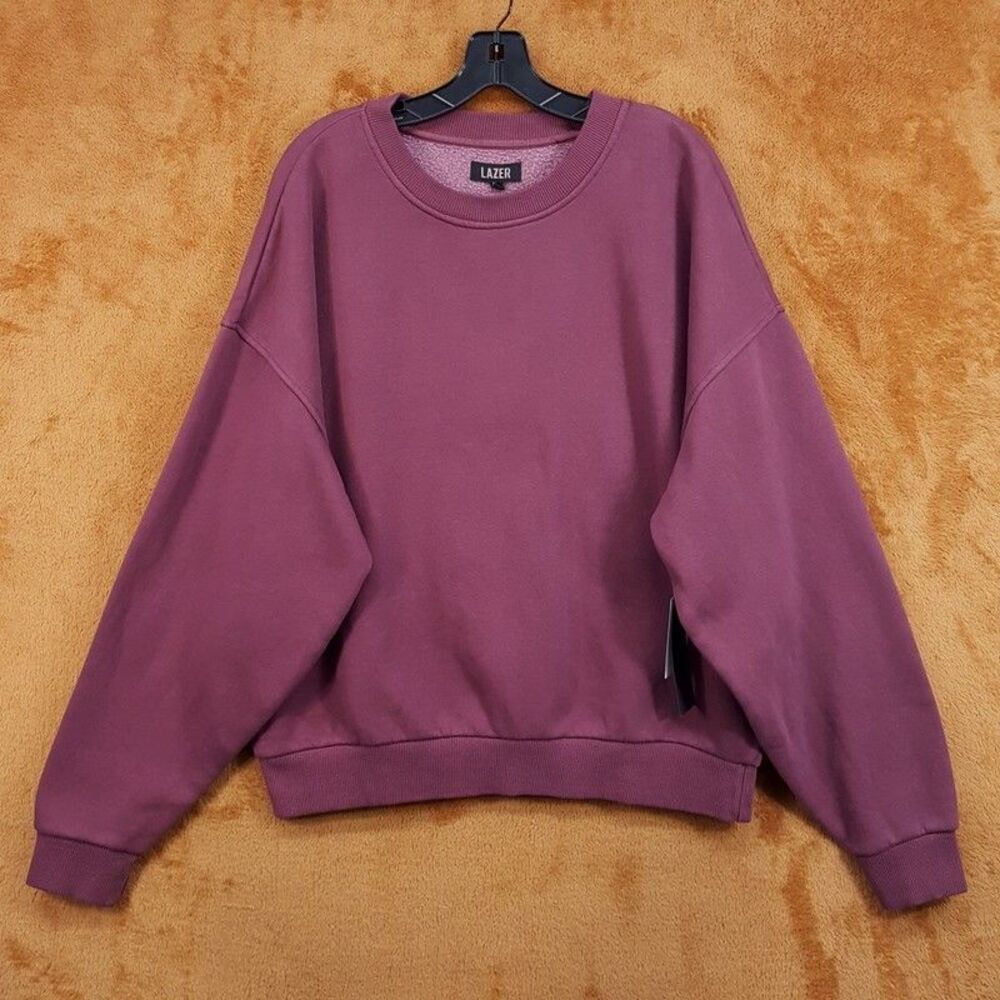 Lazer Sweatshirt Mens Large Deep Wine Maroon Pullover Crew Vintage Wash